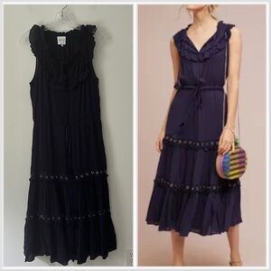 Misa Los Angeles Gabriella Grommet Tiered Ruffle Sleeveless Midi Dress Blue M